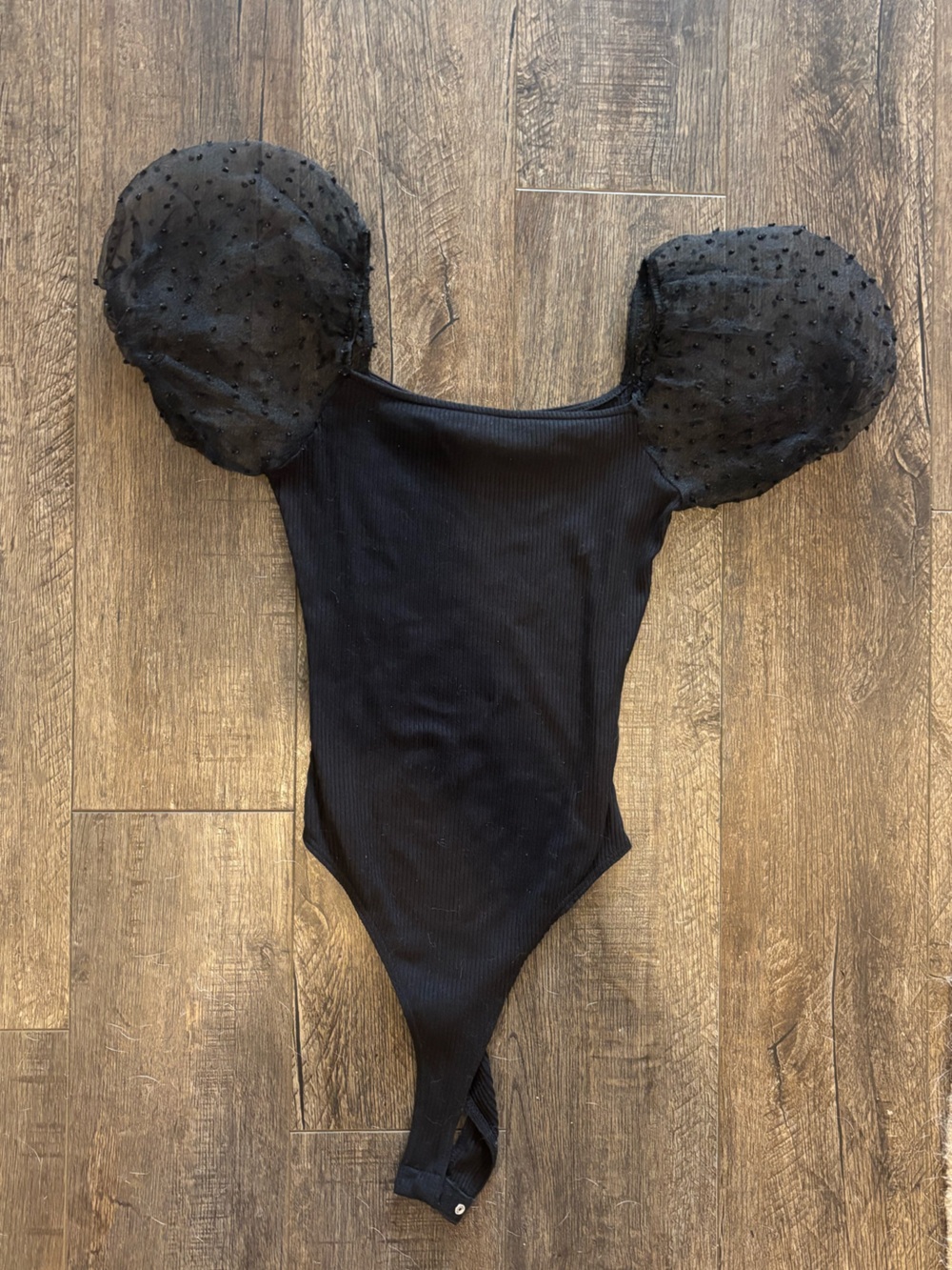 Altar’d State Black Sheer Puff-Sleeve Bodysuit